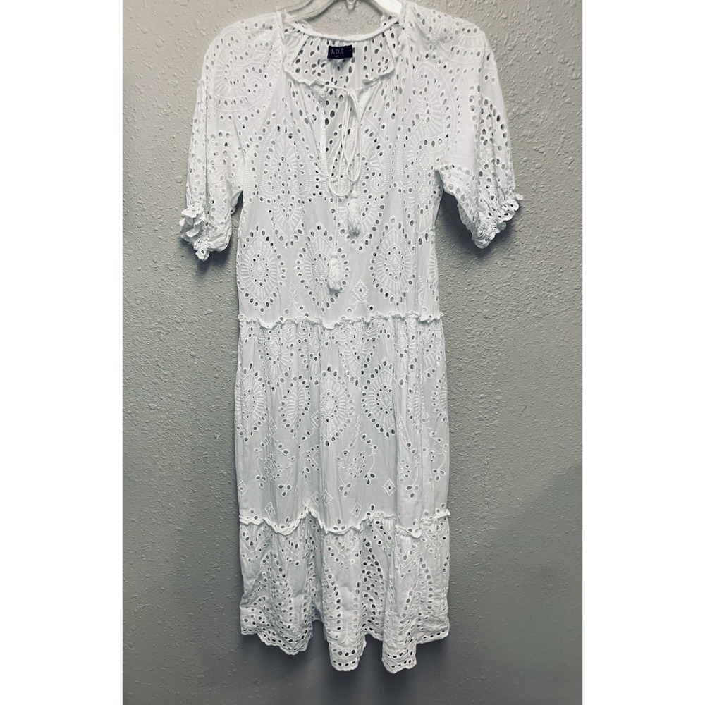 OPT One PrettyTime White Eyelet Cotton‎ Boho Peasant Milk Maid Midi Dress Medium